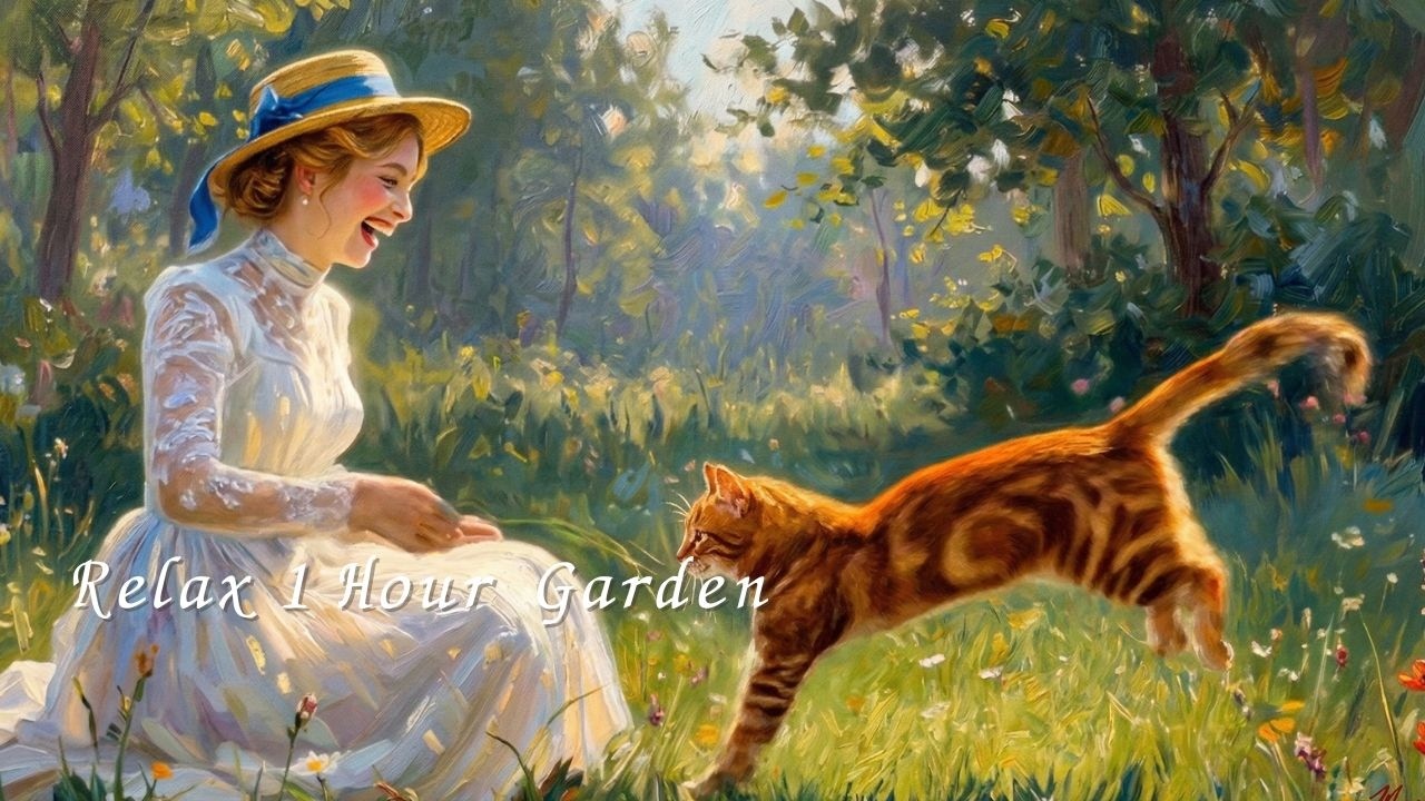 Visual Poems | 19th Century Fr. Garden with My Cat | Claude Monet | Relax Cozy  |1 Hour