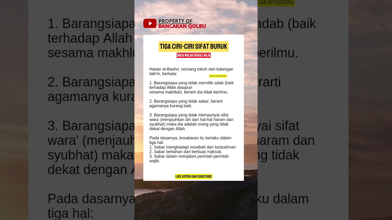 3 ciri-ciri sifat buruk😱😱😱 #dakwahislam