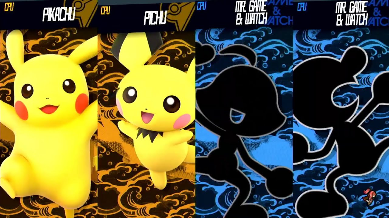 Pikachu & Pichu Vs Ms Game & Watch & Mr Game & Watch - Requested Smash Bros Battle