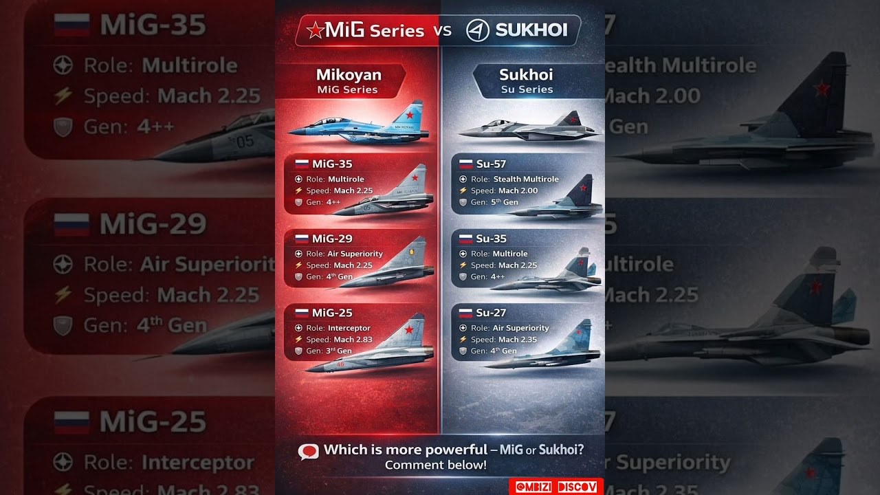 ✈️🇷🇺 Russian Fighter Jets: MiG Series vs Sukhoi Series 🔥Speed ⚡ | Power 💪 | Innovation 🚀