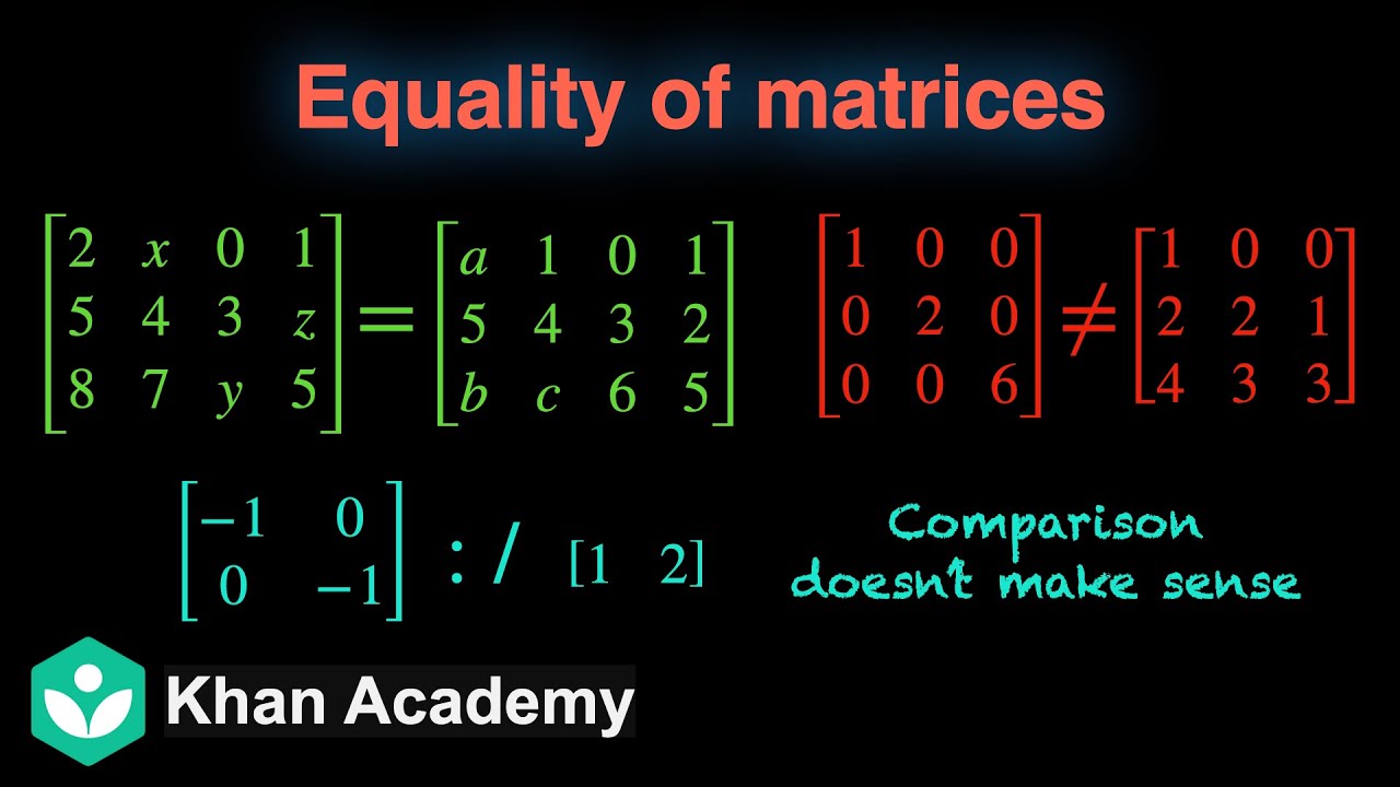 Equality of matrices | Matrices | Grade 12 | Math | Khan Academy