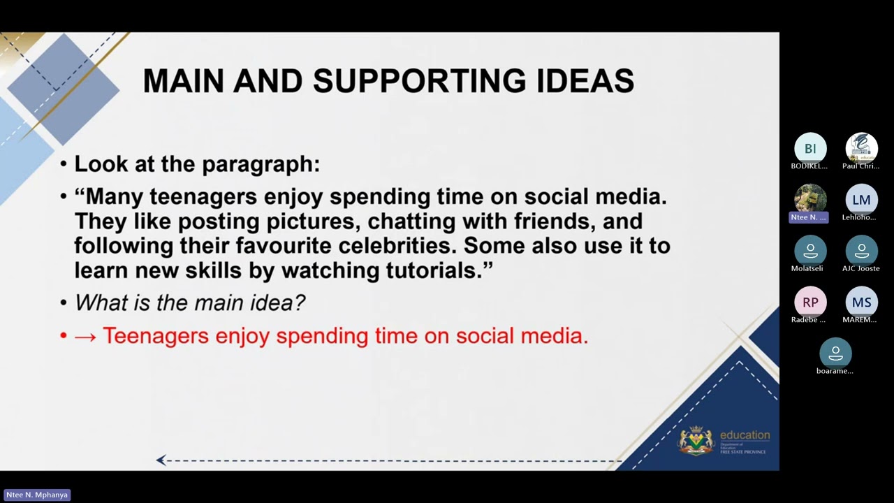 Gr 8  Lesson 1   16022026 ENG FAL   Finding main ideas & supporting details