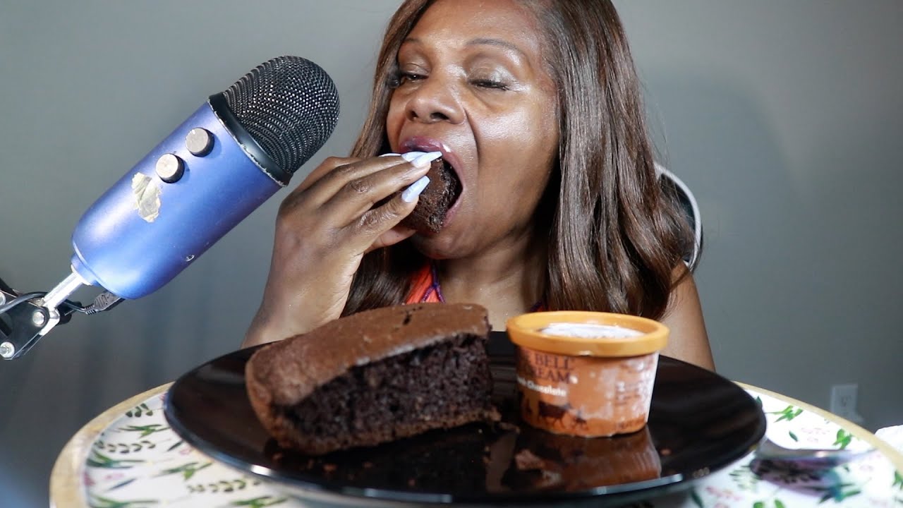 Crunchy Chocolate Cake & Ice Cream ASMR Eating Sounds