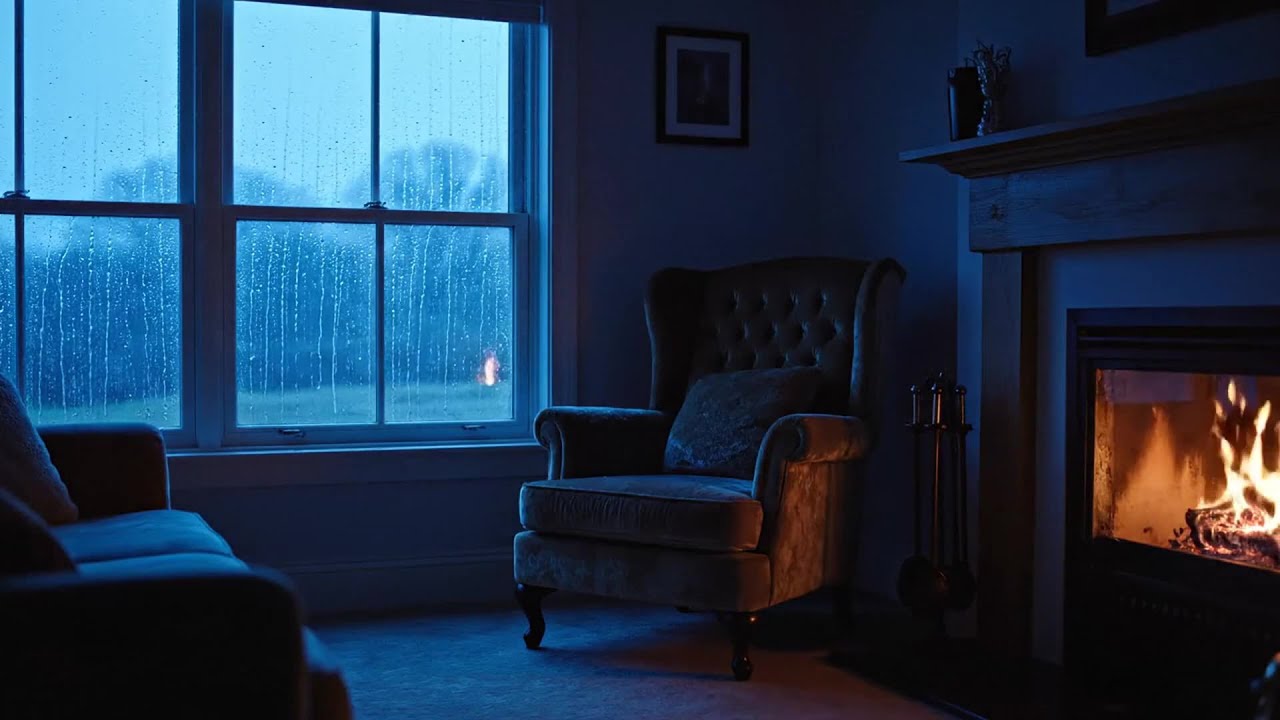 Cozy Cabin Evening 🌧️ Fireplace & Rain Sounds for Study, Calm, and Sleeping