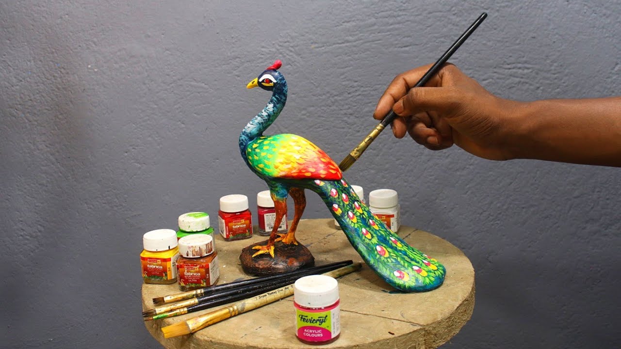 Clay peacock making and colouring step by step | mitti ka mor banana