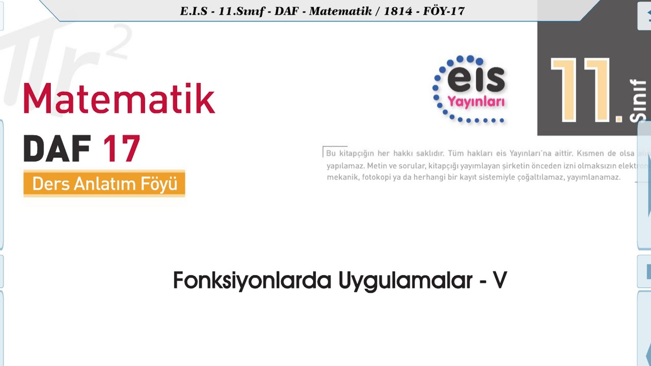 Fonksiyonlarda Uygulamalar, 17. Föy, 11. Sınıf Matematik EİS Daf, Parabolün Tepe Noktası, SimetriEk