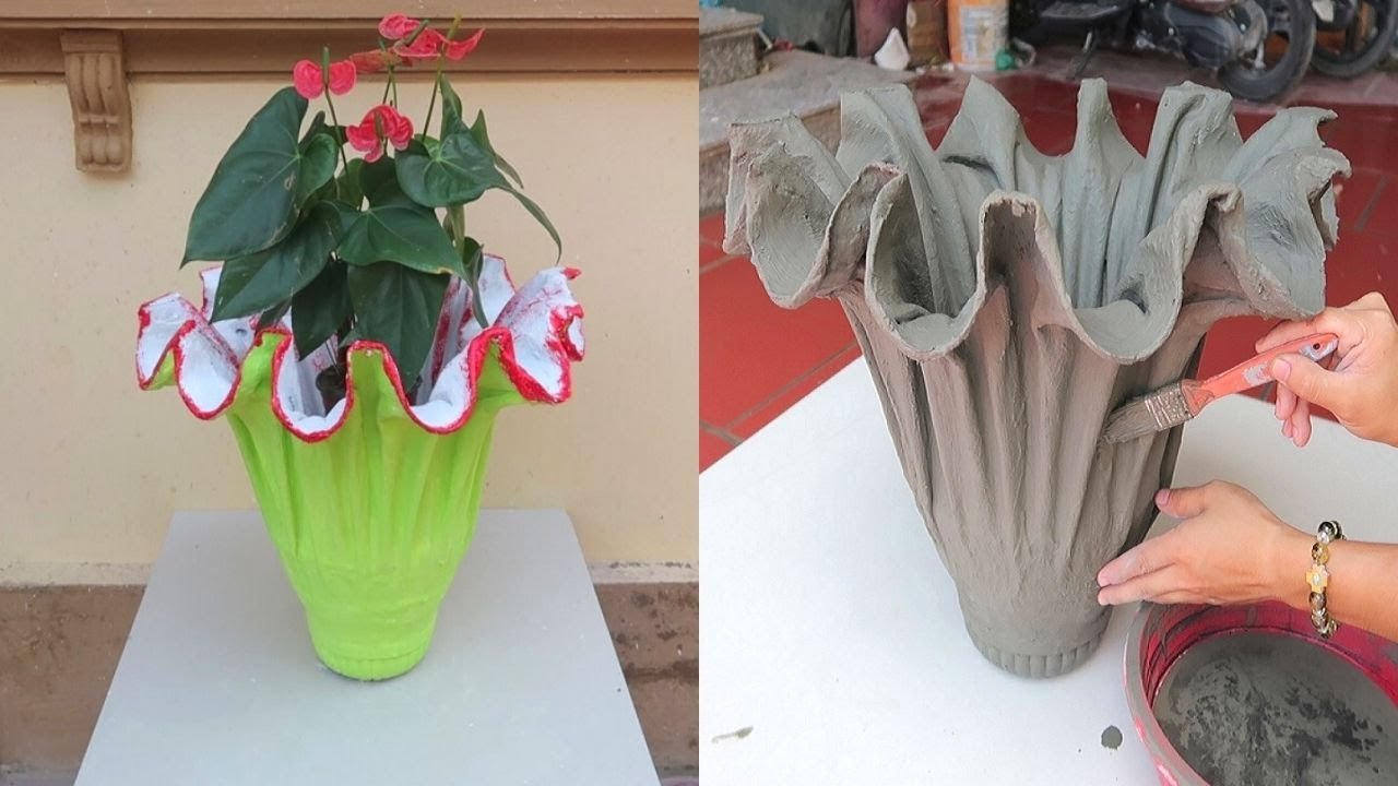 Amazing Make A Flower Pot From Towels And Cement - Cement Craft Ideas At Home