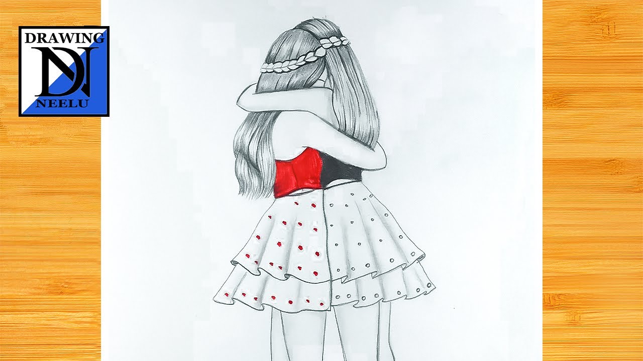 How to draw Two Friends Hugging | pencil sketch | easy drawing for girls | drawing for girls