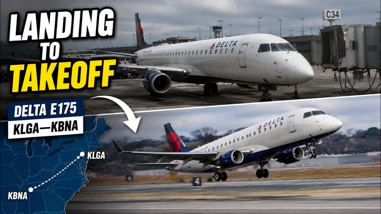 Landing to takeoff in the Delta E175! KLGA—KBNA