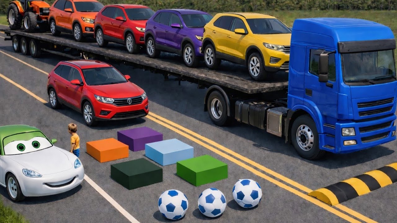 Flatbed Trailer Mcqueen Transportation with Truck - Car vs Pothole vs Speedbumps vs Train #33 BeamNG
