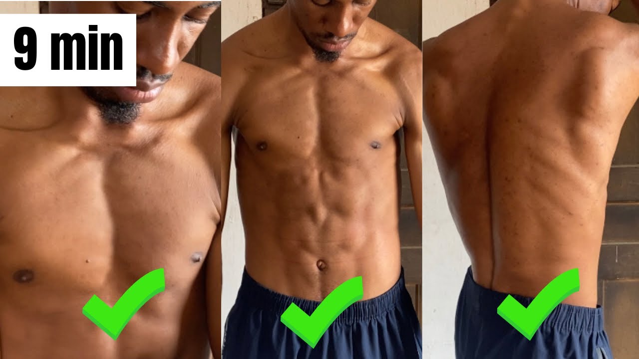 9min fullbody workout to do at home if you want to build your chest, six pack abs and back shredded 