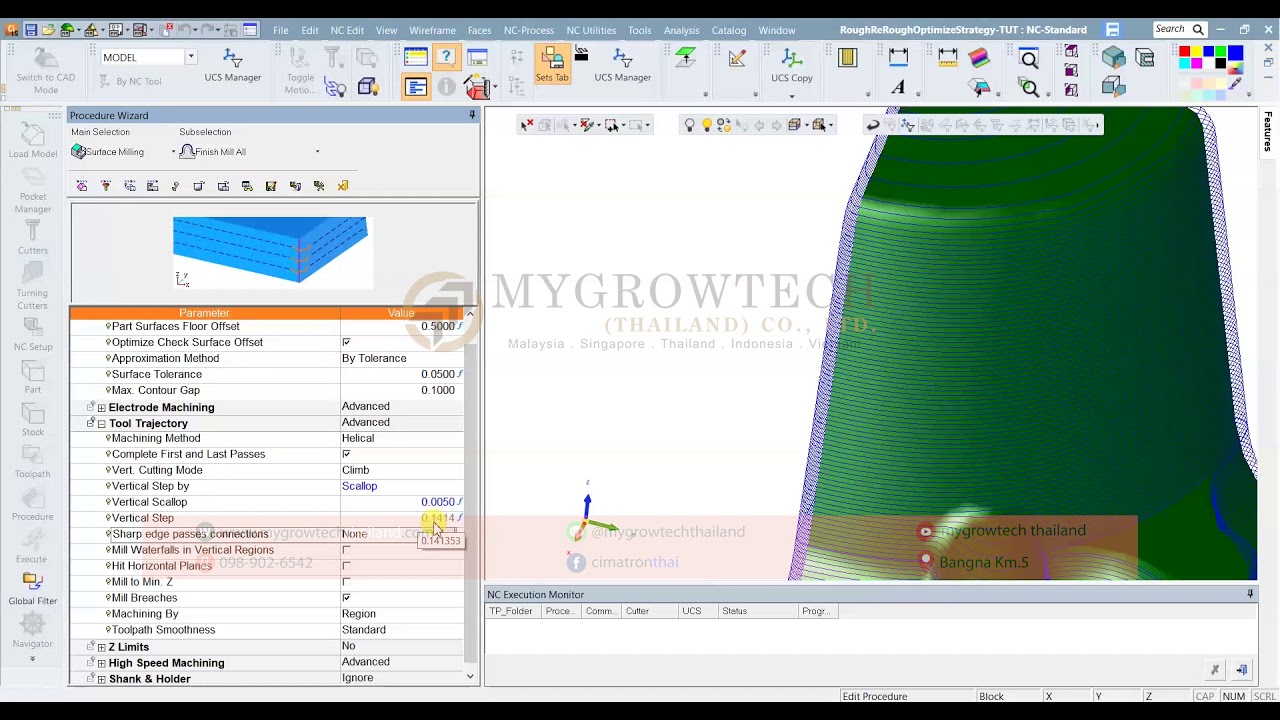 Cimatron 15 - Vertical step สเตปการเดินของทูลกับ ระยะScallop MYGROWTECH THAILAND  Bangna km5.