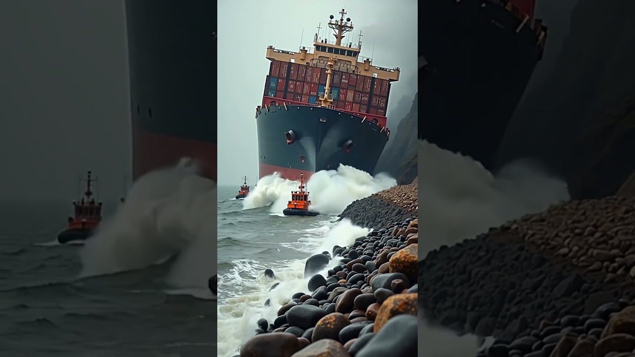 货轮触礁瞬间画面曝光 #船舶运输 The moment the freighter hits the reef, the picture is exposed #Ship transportation