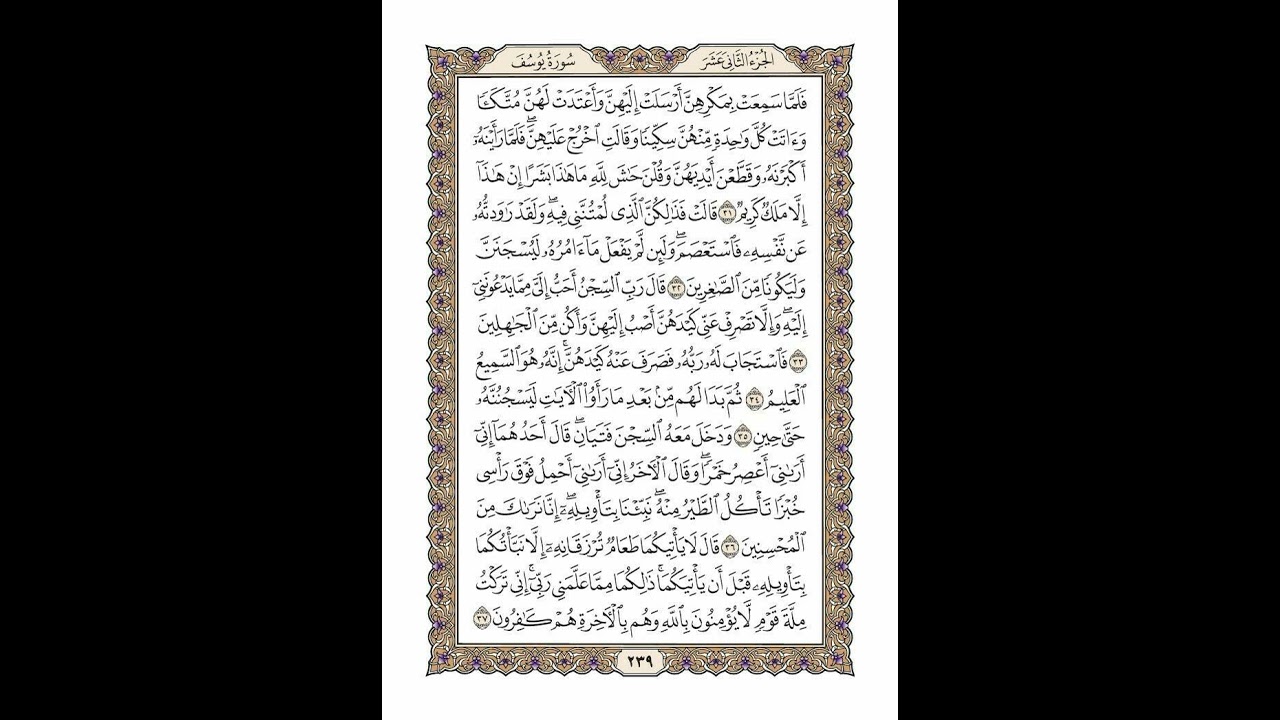 الوجه 239 من القرآن مكرر ١٠ مرات مع الآيات | سورة يوسف | الشيخ خليفة الطنيجي