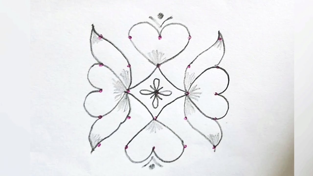5x5 Dots Easy Daily Kolam.. Heart Kolam Flower Kolam.. 