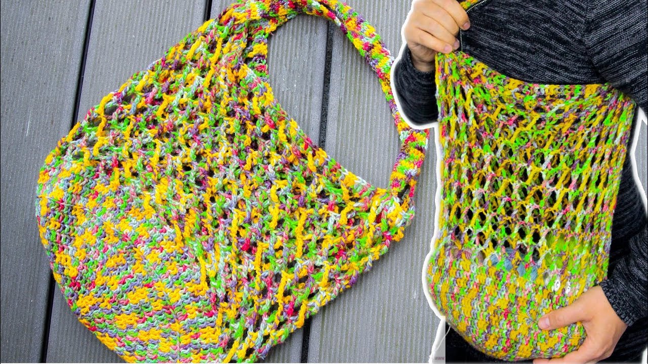 Einfaches X-Muster Einkaufsnetz - Häkeln | Netztasche | Netz | Beutel