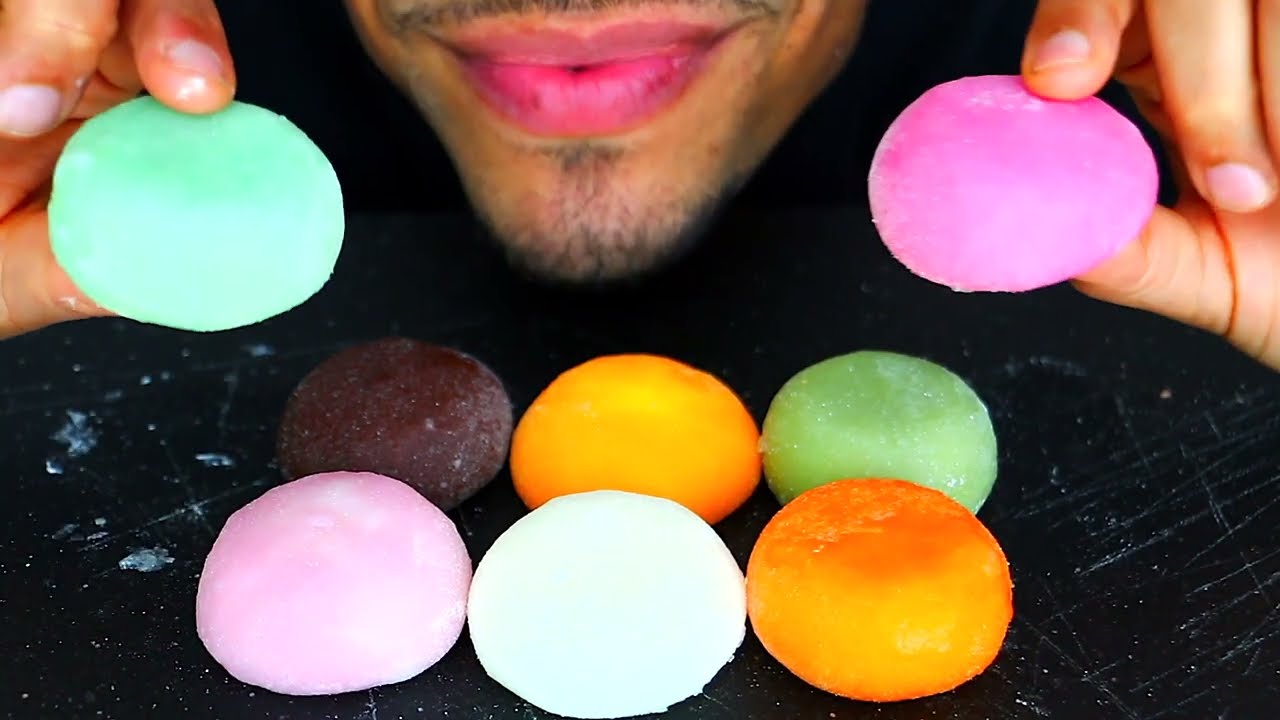 MOCHI ICE CREAM EATING SHOW ASSORTED FLAVORS MOUTH SOUNDS  ASMR NO TALKING