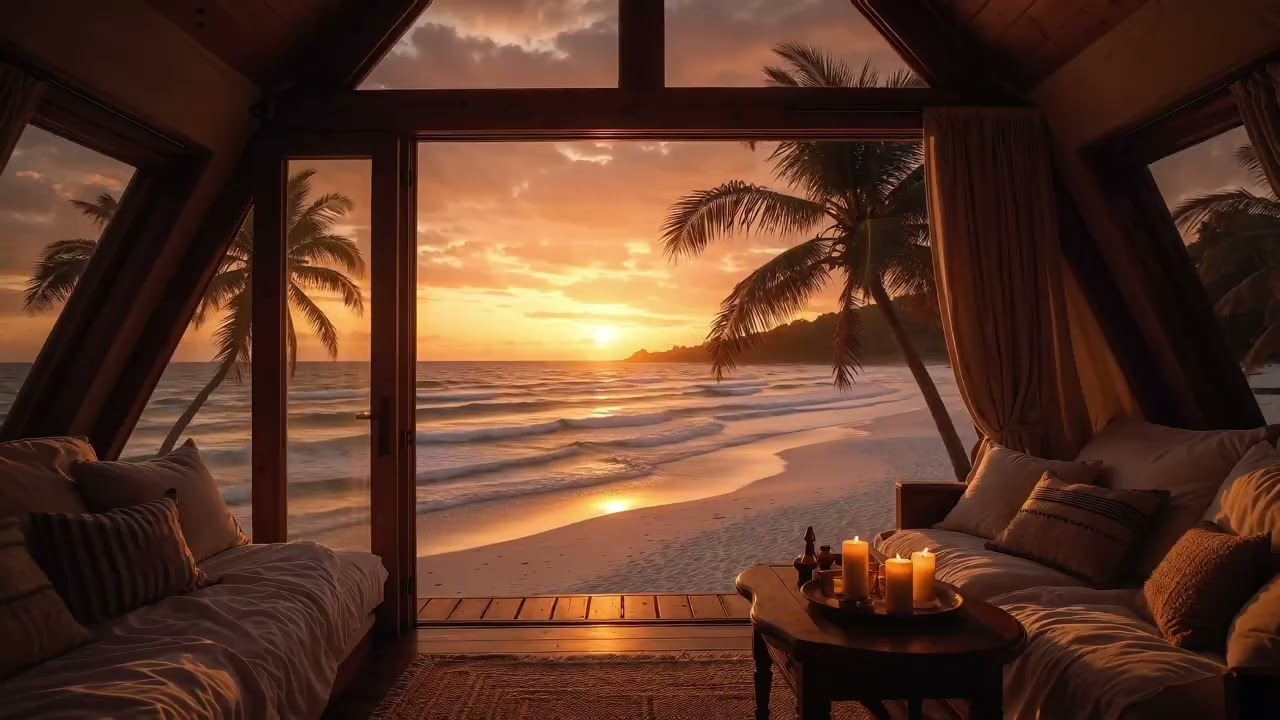 Golden Beach Sunset 🌊 Ocean Waves Ambience for Sleep, Relaxation & Stress Relief