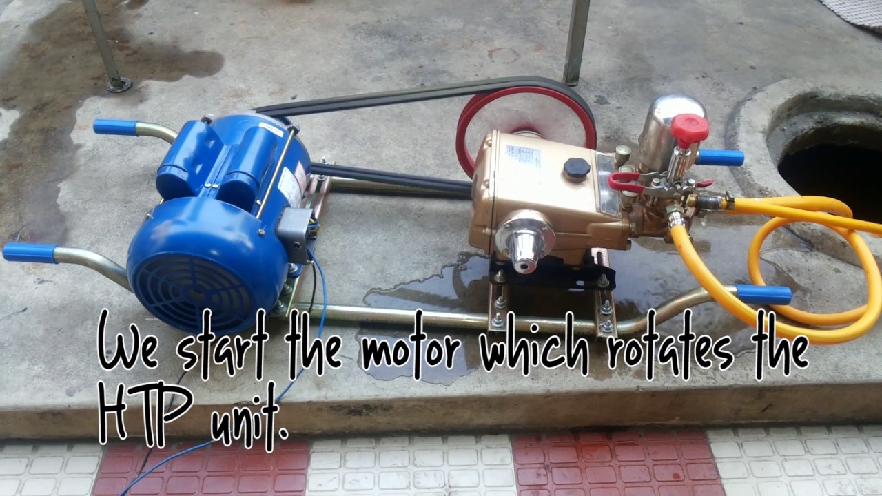 Amazing water jet wash with HTP pump and electric motor (Installation/Demo) | Toolsvilla