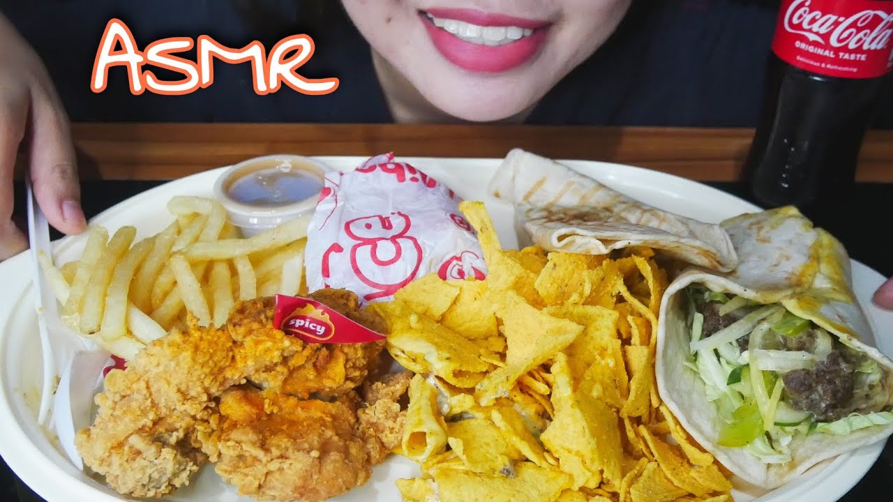 Shawarma, Cheesy Wrap & Chips, Spicy Chickenjoy & Jolly Fries | ASMR (No Talking Mukbang)