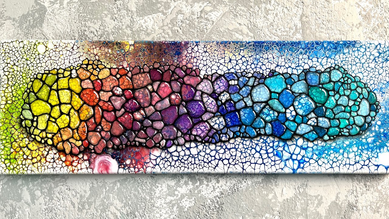 3D CELLS ACRYLIC POUR FLUIDART step by step painting tutorial