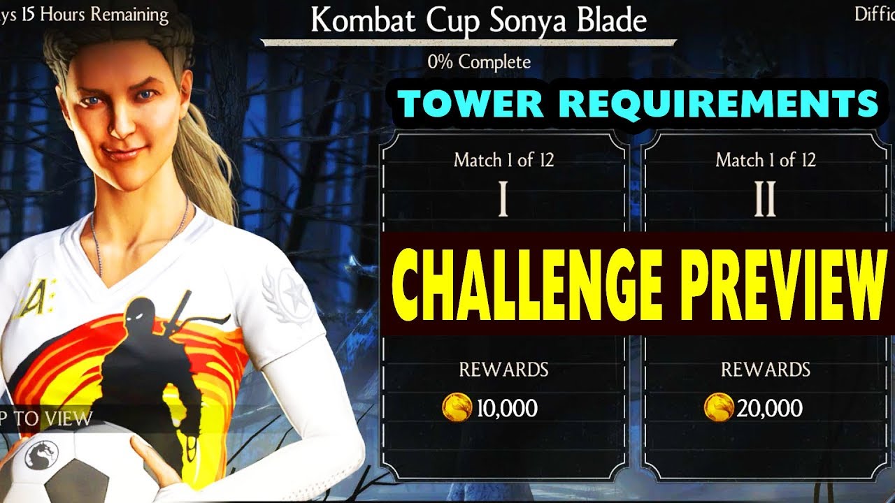 MKX Mobile. Kombat Cup Sonya Blade Challenge Tower Requirements and Boss Battle Preview.