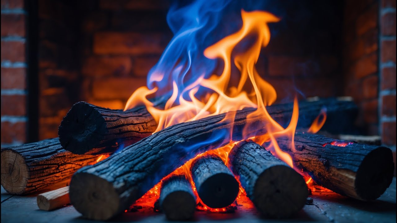 Relaxing Sleep & Quiet Mind – 12H Blue Flame Fireplace with Crackling Logs and Ember Glow