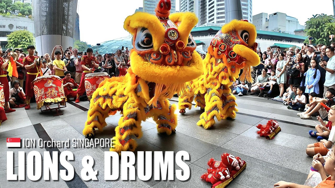 Twin Lion Dance and War Drums Ensemble - Year of Horse 2026 - ION Orchard, Singapore 🇸🇬 [4K]