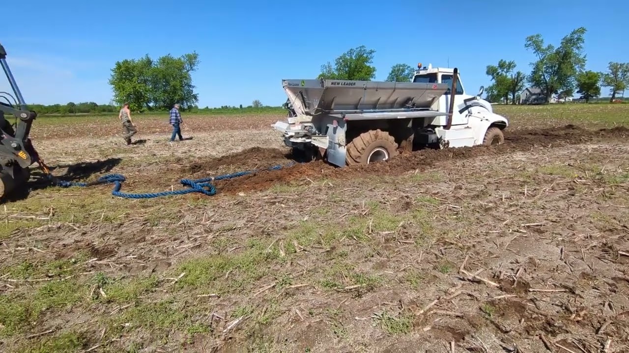 STUCK FERTILIZER SPREADER RESCUE! Excavator to the Rescue!