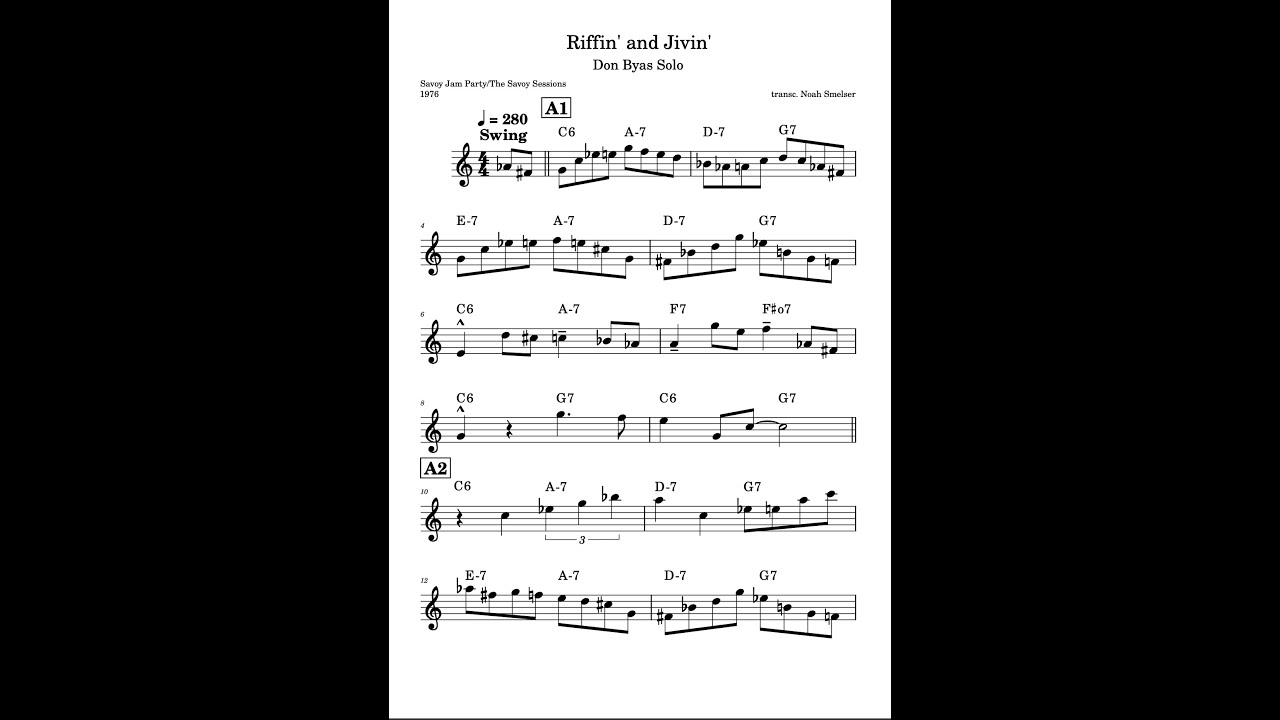 Riffin' and Jivin'-  Don Byas Solo Transcription (Savoy Jam Party 1976)