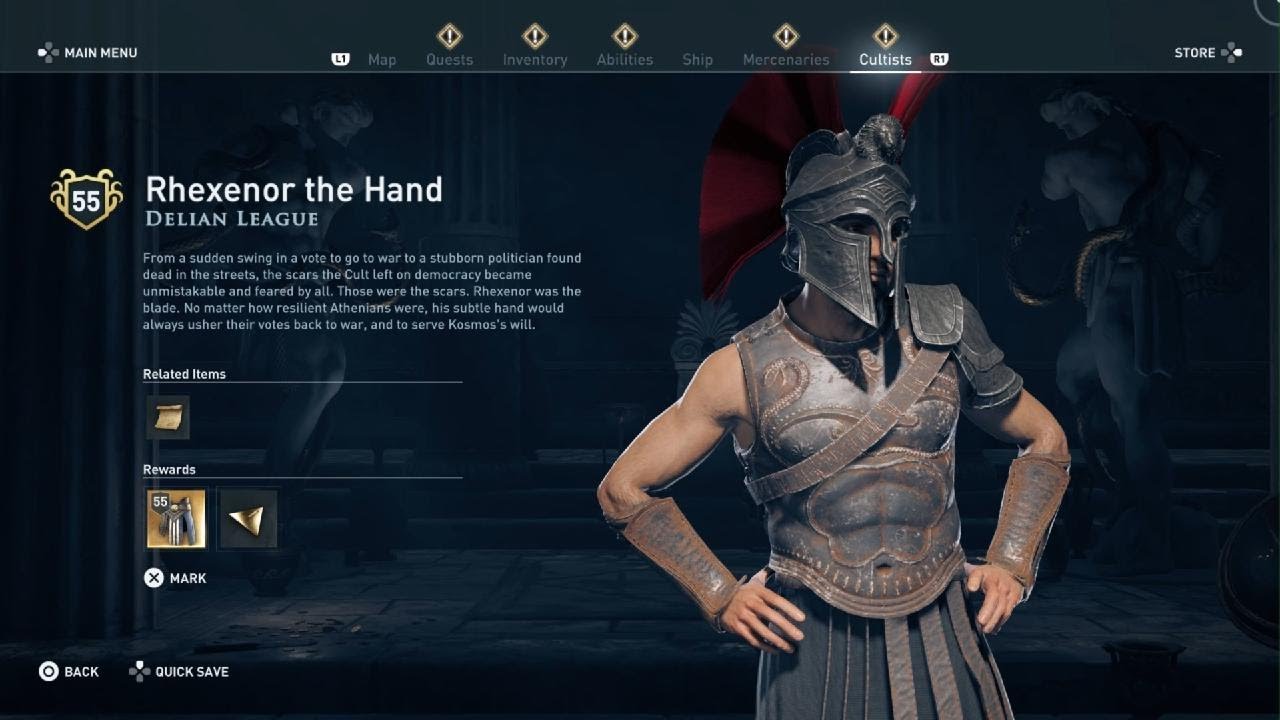 Assassin’s Creed Odyssey Cult of Kosmos – Rhexenor the Hand (Delian League) | AC Cult Hunt