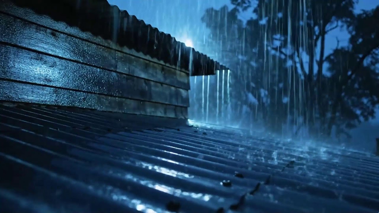 Midnight Steady Rain on Tin Roof with Distant Thunder | Relaxing ASMR for Sleep