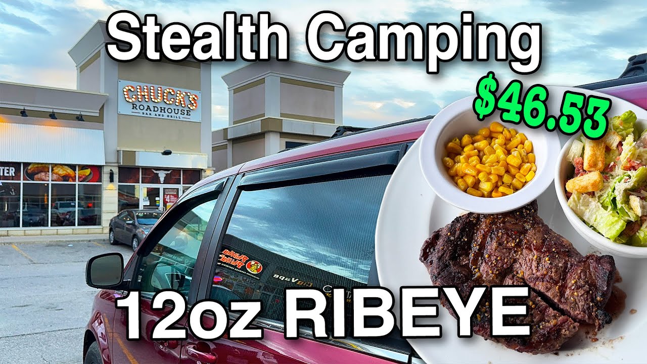 🥩 Stealth Camping at Chuck's Roadhouse 🥩 RIBEYE DINNER & a Movie