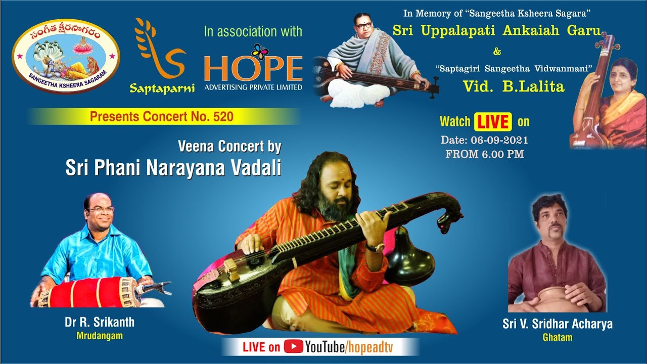 Sangeetha Ksheera Sagaram Present Veena Concert by Sri Phani Narayana Vadali on 6-9-21 LIVE from 6PM