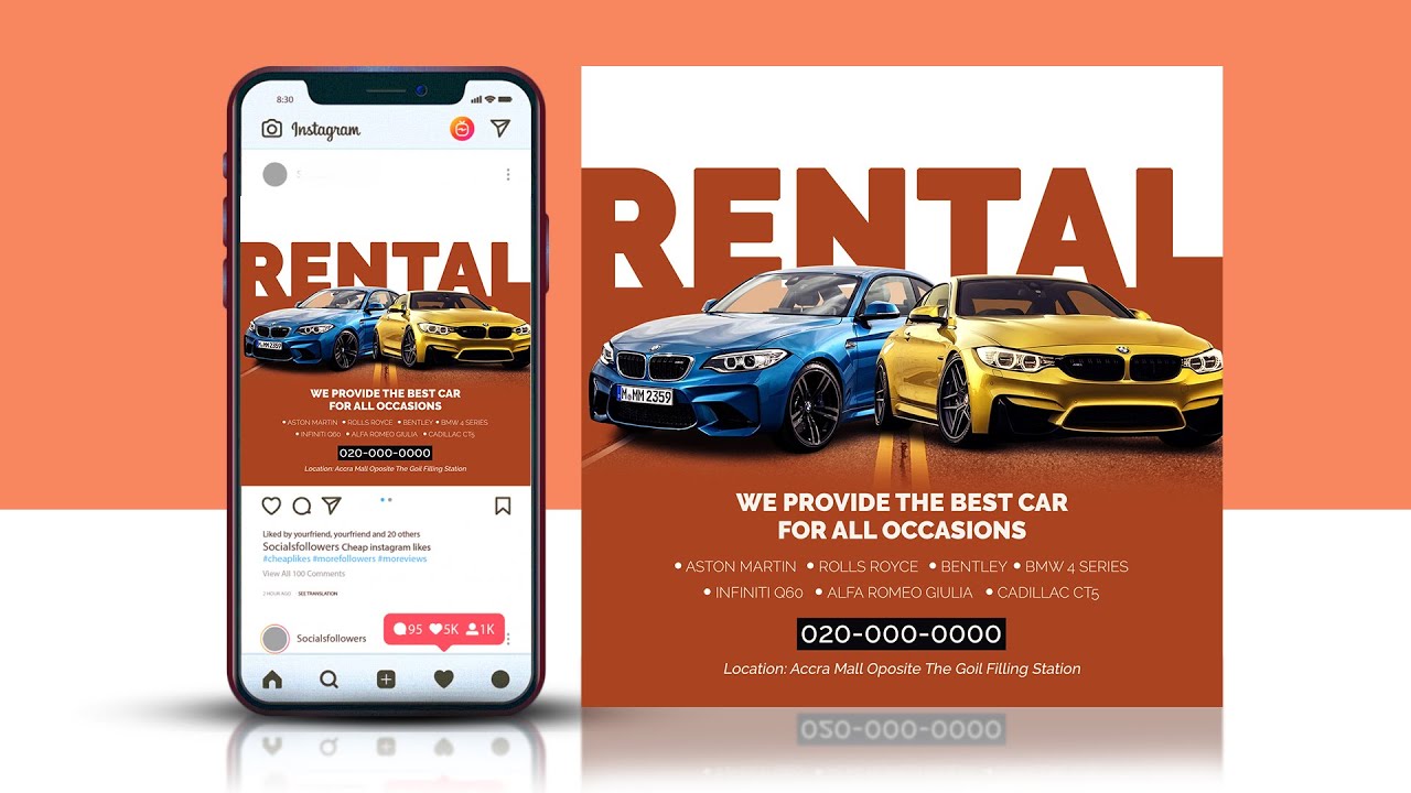 How to Design Car Rentals Social Media Banner | Adobe Photoshop Tutorial