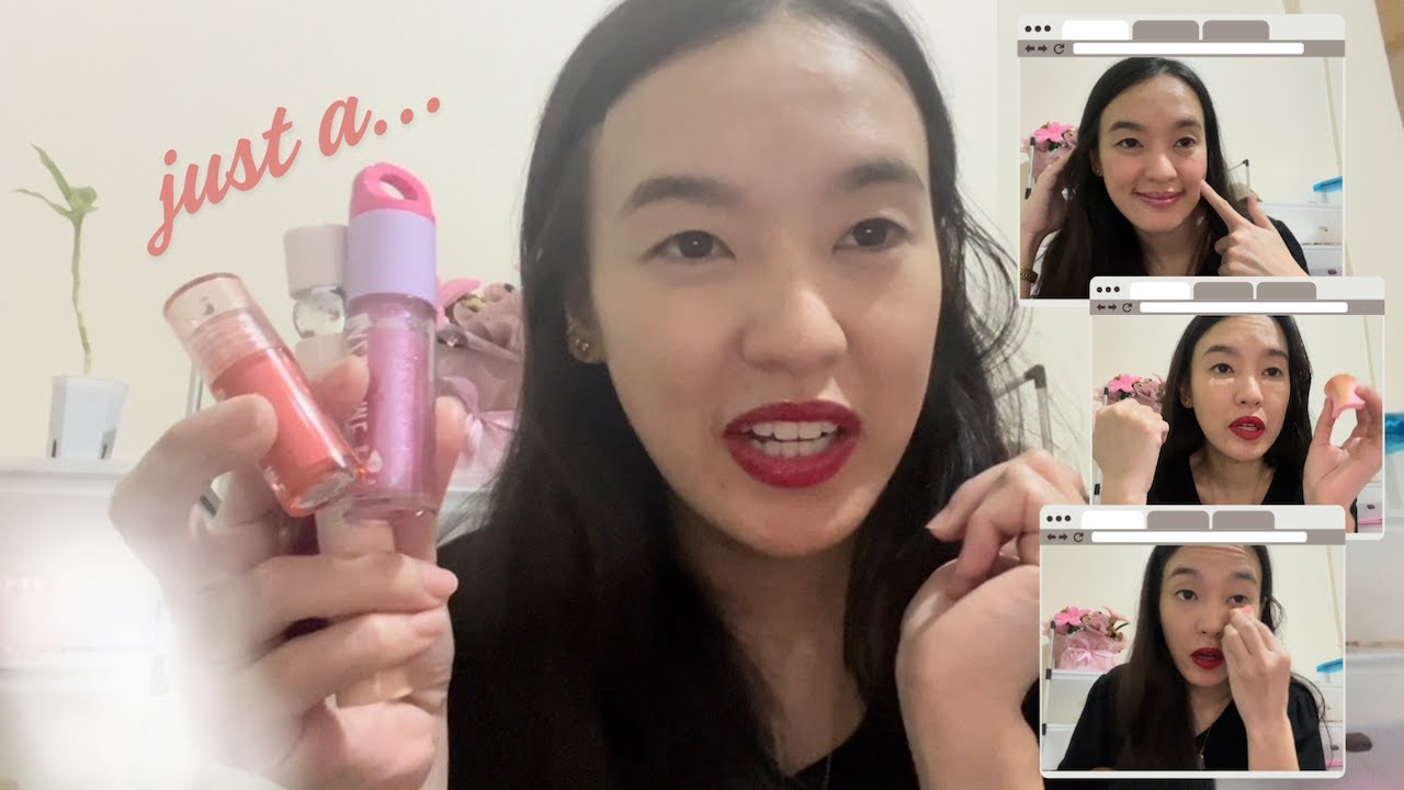 Testing my latest makeup haul - lip gloss glitters, lip tint, blush on, and eye color corrector