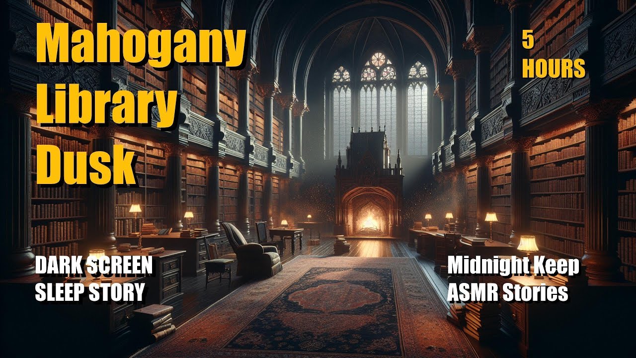 Mahogany Library at Dusk – 5 Hours Deep Sleep (Dark Screen, Brown Noise, Fireplace ASMR)