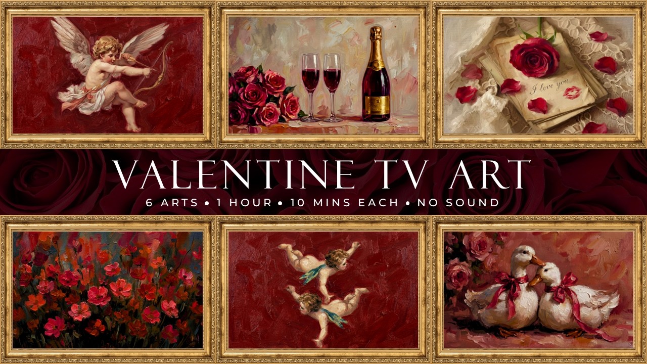 Romantic Ambient Art for TV - 6 Valentine Paintings | 1 Hour No Sound | 10 Minutes Each