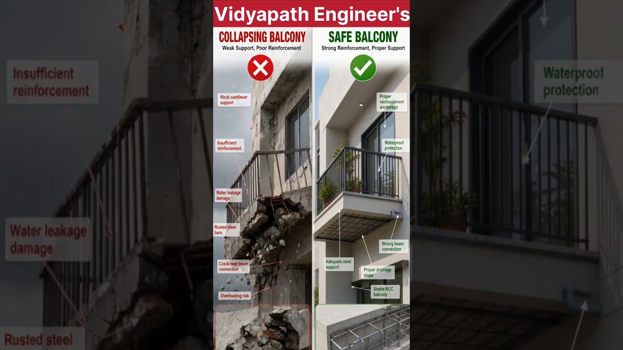 Balcony Collapse vs Safe Balcony | Structural Engineering Explained #vidyapathengineers