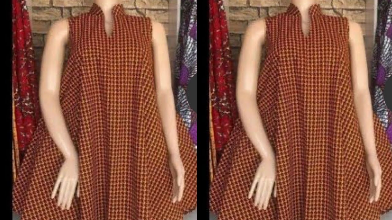 How to cut and sew a circle/Flare Dress with bishop collar