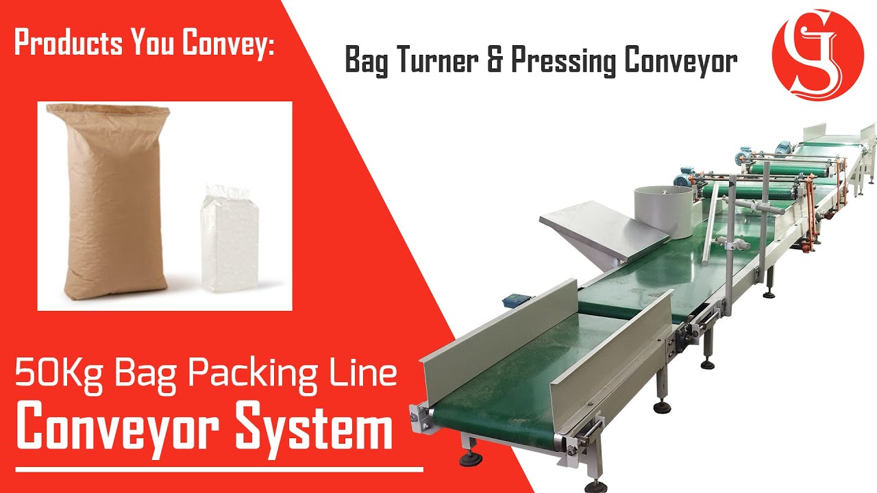 Bag Flattening Conveyor | Bag Turner | Packing Line Conveyor System | S.G. Conveyors & Automations