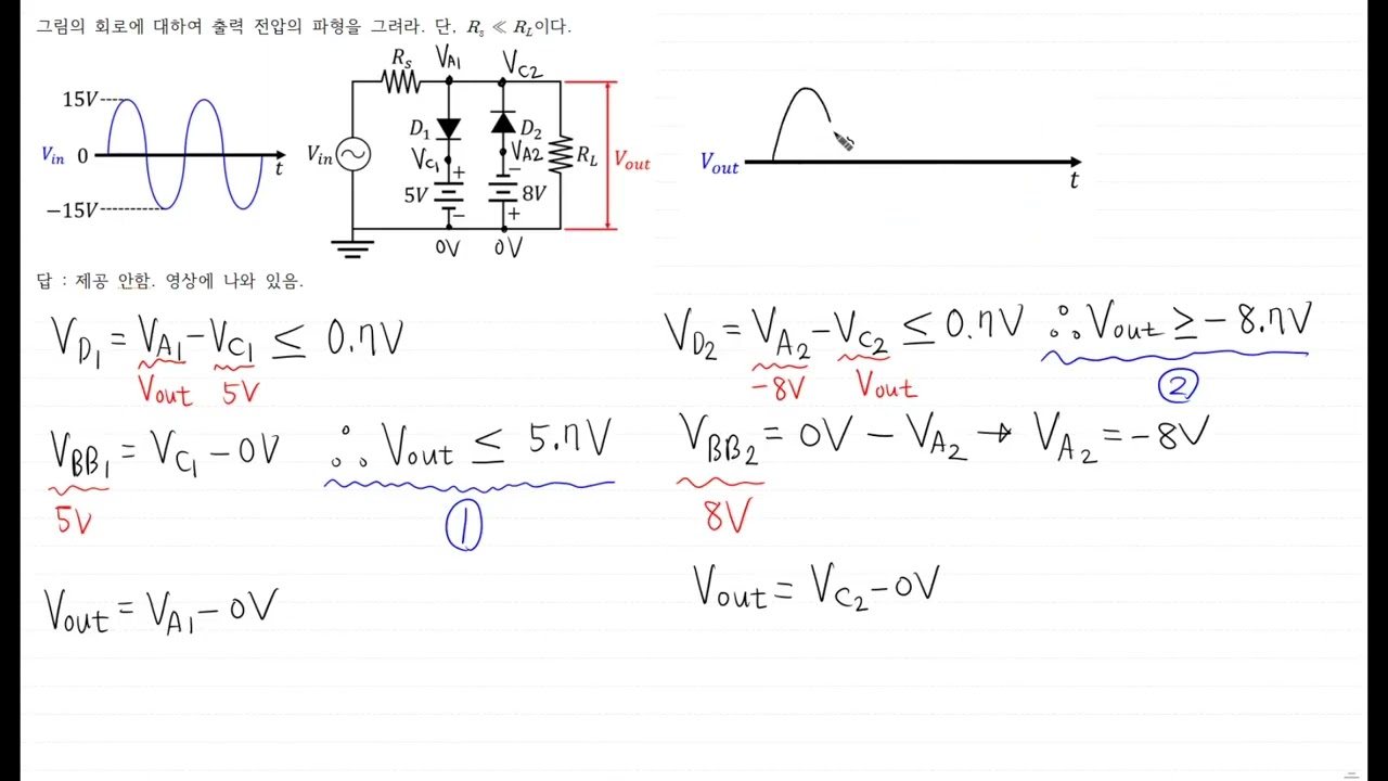 [사마귀 기계쪽 전기전자공학 - 전자 Part] 18. (예제풀이) 바이어스 된 리미트 회로