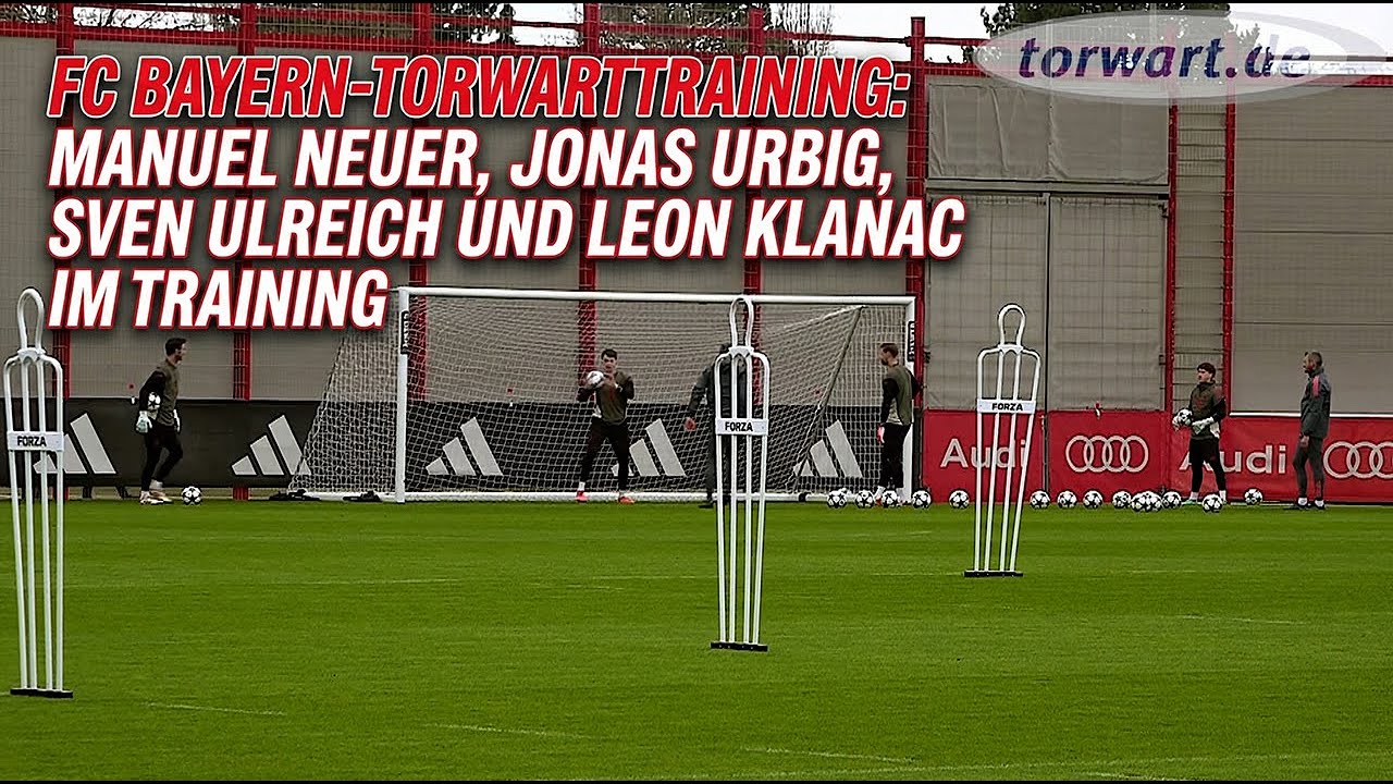 FC Bayern-Torwarttraining: Manuel Neuer, Jonas Urbig, Sven Ulreich und Leon Klanac im Training