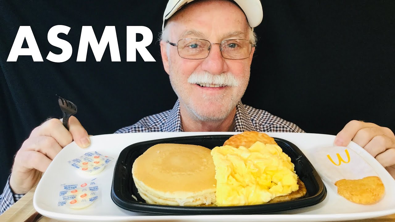 ASMR Eating McDonalds Pancakes With Buscuit Eggs and a Hash Brown Eating Show Mukbang