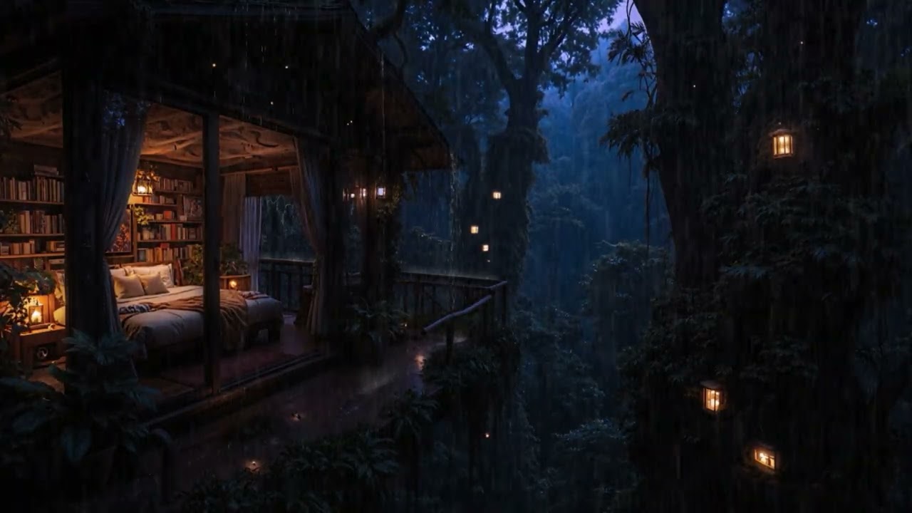 8 Hours Calm Rain Through Dark Woods 🌙🌲 | Safe Night Ambience for Deep Rest (4K – No Ads)