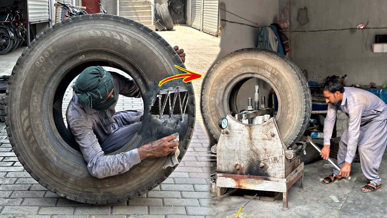 Intelligent Mechanic Repair A Huge Tire Sidewall Cut With Amazing Skills, Tire Retreading