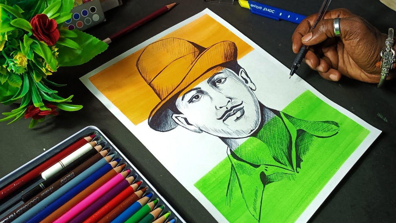 Republic Day Special Drawing 🇮🇳 | Bhagat Singh Drawing | Water colour and Scrible Art 🎨 