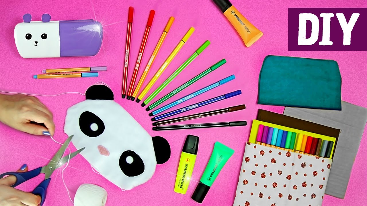 4 DIYs de Estojo Escolar 🌈🐼Especial Volta às Aulas |  Viva suas Cores
