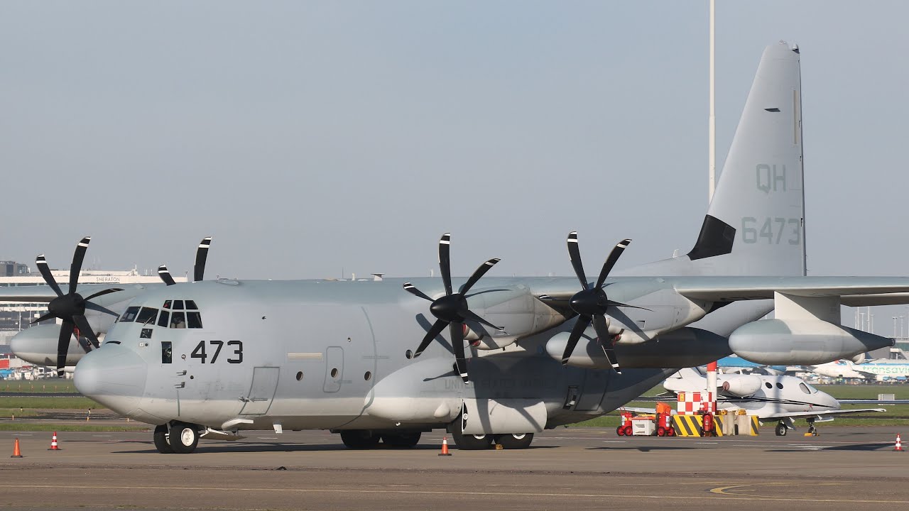 (4K) United States Marine Corps KC-130 Hercules at Amsterdam Airport Schiphol (DutchPlaneSpotter)