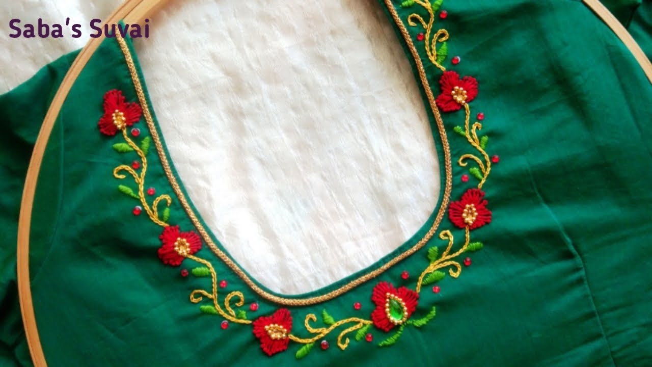 Super simple hand embroidery design for stitched blouses | Saba's Suvai